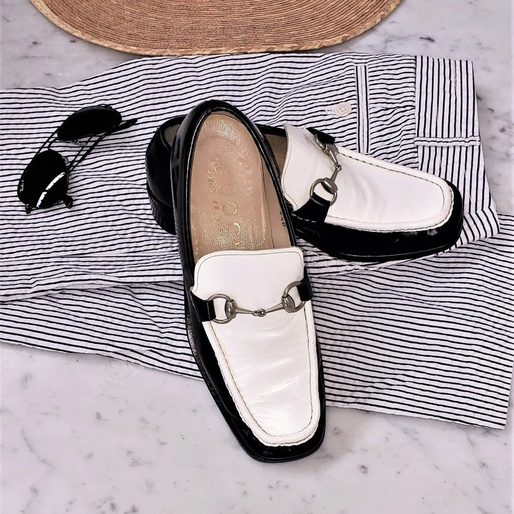 Gucci Horsebit Loafers Vintage 1996 Two-Tone Black & White, M Sz 5.5 D; W Sz 7